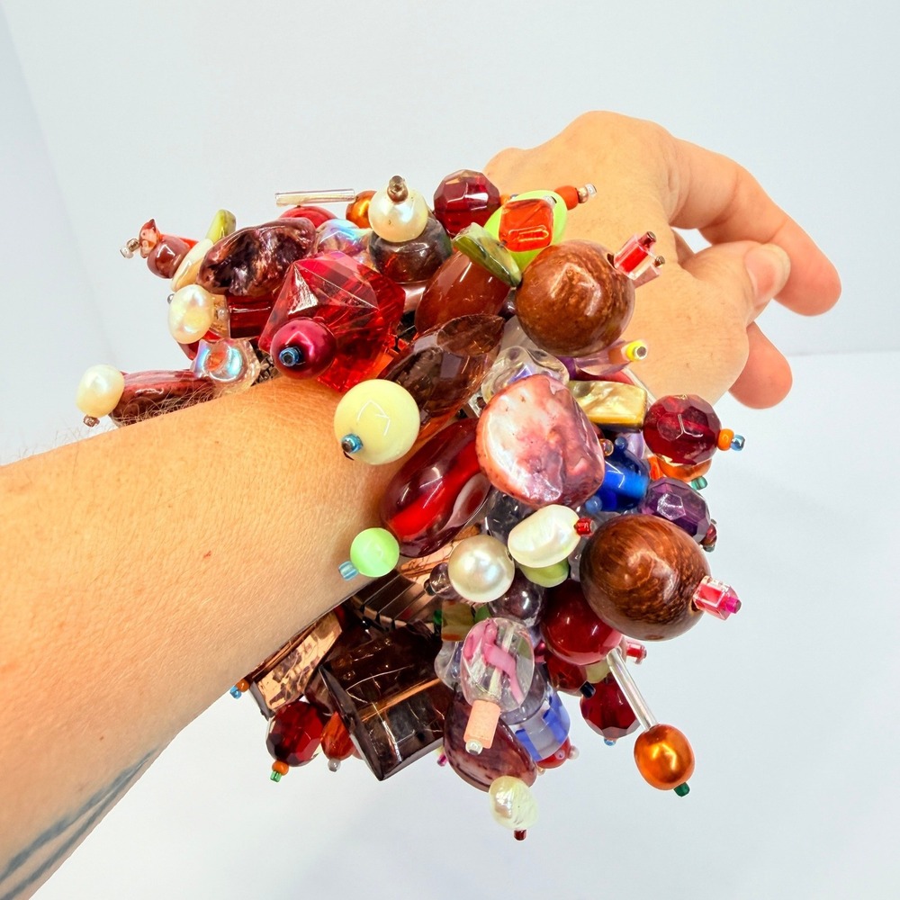Vintage Multicolor Murano Glass Cha-Cha Expansion Bracelet Maximalist Statement